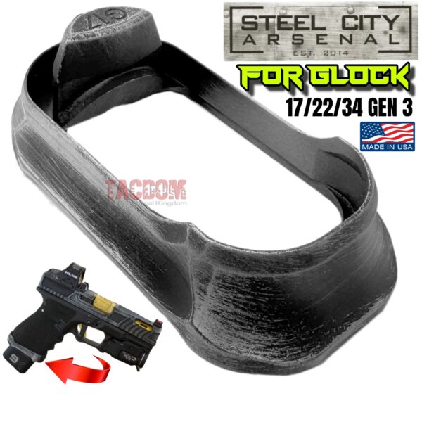 STEEL CITY ARSENAL GLOCK 17 / 22 / 34 ENHANCED BATTLE WORN GREY BILLET ALUMINUM MAGWELL – FITS COMPACT GEN 3 OEM FACTORY FRAMES