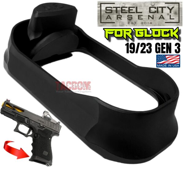 STEEL CITY ARSENAL GLOCK 19 / 23 ENHANCED BLACK BILLET ALUMINUM MAGWELL – FITS COMPACT GEN 3 OEM FACTORY FRAMES