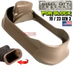 STEEL CITY ARSENAL GLOCK 19 / 23 ENHANCED FDE BILLET ALUMINUM MAGWELL – FITS COMPACT GEN 3 OEM FACTORY FRAMES