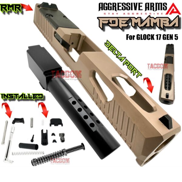 AGGRESSIVE ARMS FDE MAMBA PORTED SLIDE AND BARREL COMPLETE WITH PARTS INSTALLED FOR GLOCK 17 GEN 5 - VAPOR