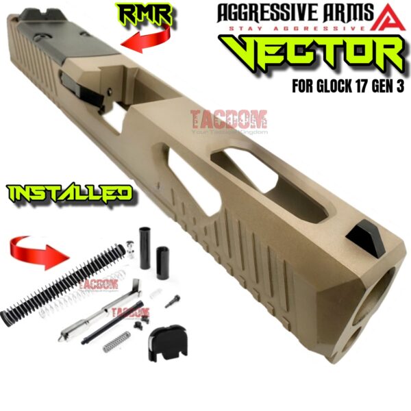 AGGRESSIVE ARMS VECTOR FDE COMPLETE PORTED SLIDE + UPPER PARTS KIT INSTALLED + SIGHTS FOR GLOCK 17 GEN 3
