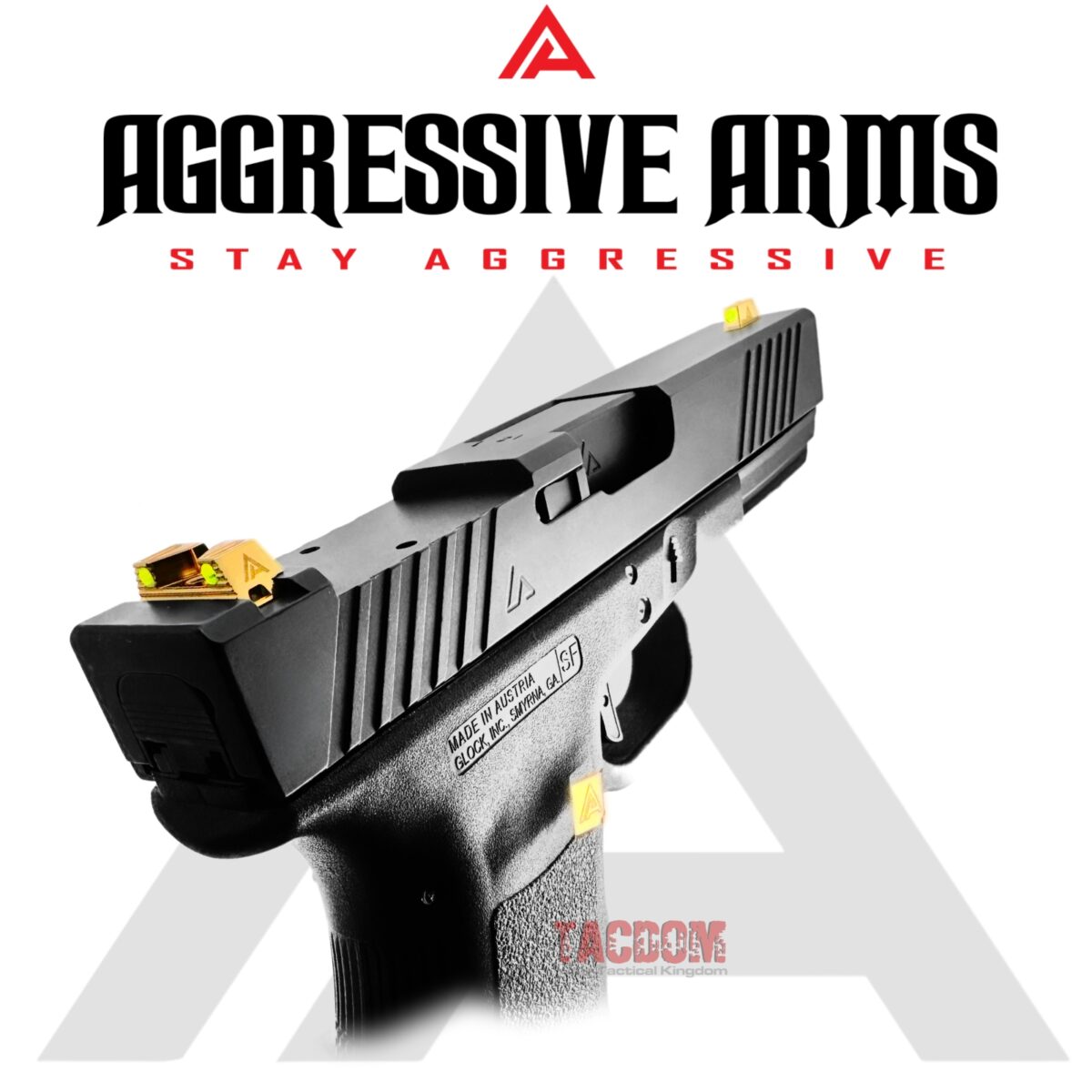 Aggressive Arms TOP LIGHT GATHERING 3 POINT Standard Height Stainless Steel JEWELRY GOLD plated Sights For Glock 17/19/19x/20/21/22/23/24/26/27/29/31/32/34/35/43/43x/45/48 - Image 2