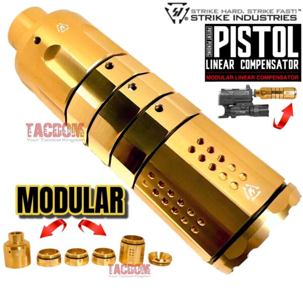 Strike Industries Modular Pistol Compensator for 1/2-28 Threaded Barrel 9mm Linear Comp - SHINY GOLD