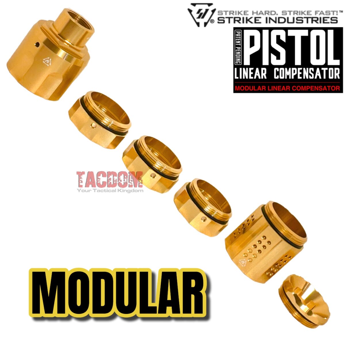 Strike Industries Modular Pistol Compensator for 1/2-28 Threaded Barrel 9mm Linear Comp - SHINY GOLD - Image 2