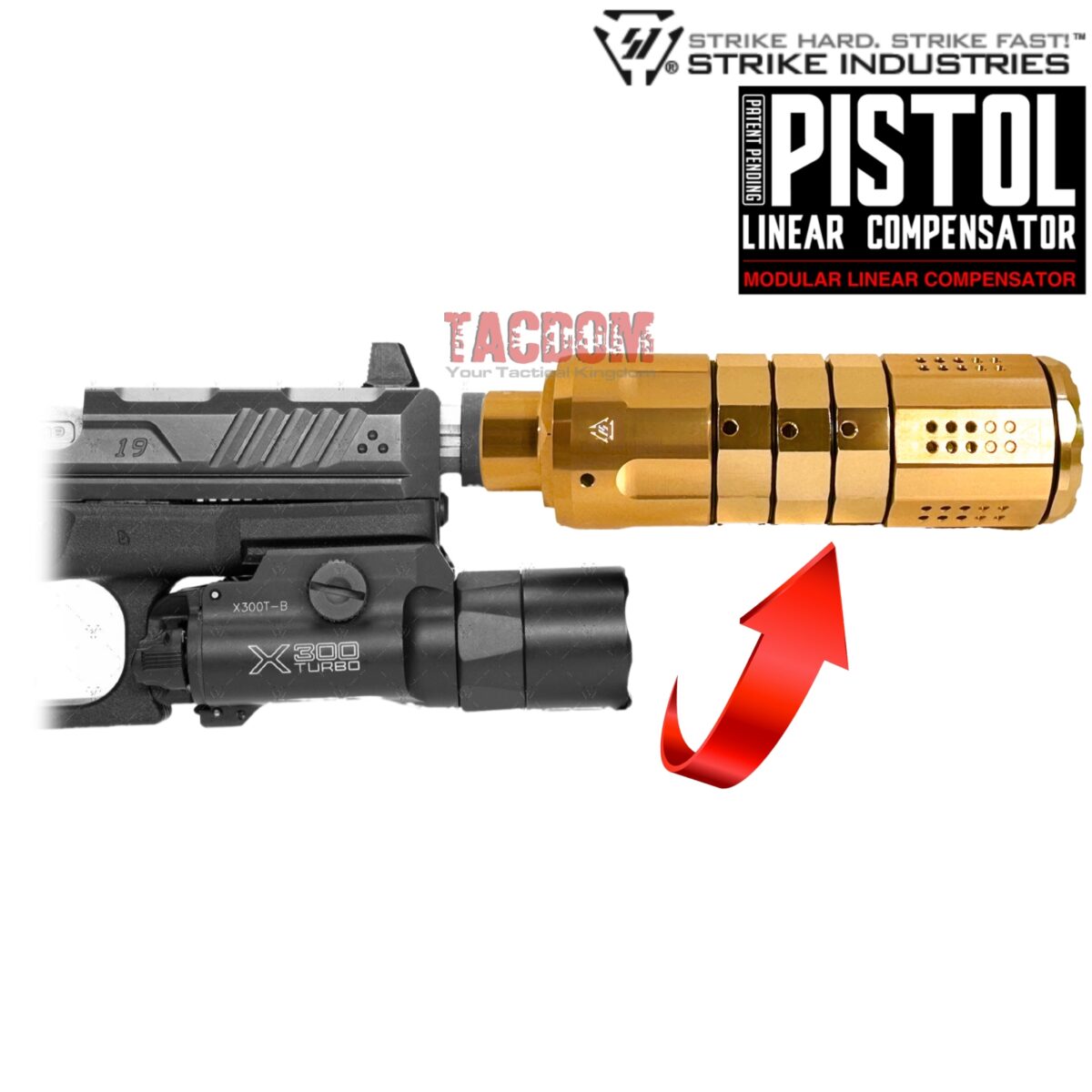 Strike Industries Modular Pistol Compensator for 1/2-28 Threaded Barrel 9mm Linear Comp - SHINY GOLD - Image 3