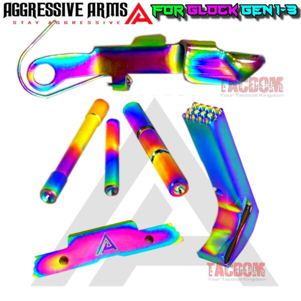 AGGRESSIVE ARMS JEWELRY RAINBOW DIMPLE PINS - EXTENDED SLIDE LOCK - EXTENDED MAGAZINE CATCH -EXTENDED SLIDE RELEASE for GLOCK GEN 1 2 3 -17 17L 19 22 23 24 26 27 31 32 33 34 37 38 39