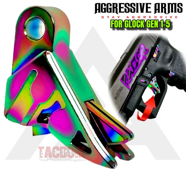 AGGRESSIVE ARMS RAZZOR JEWLERY RAINBOW FINISH for GLOCK GEN 1 2 3 4 5 "BILLET ALUMINUM" TRIGGER