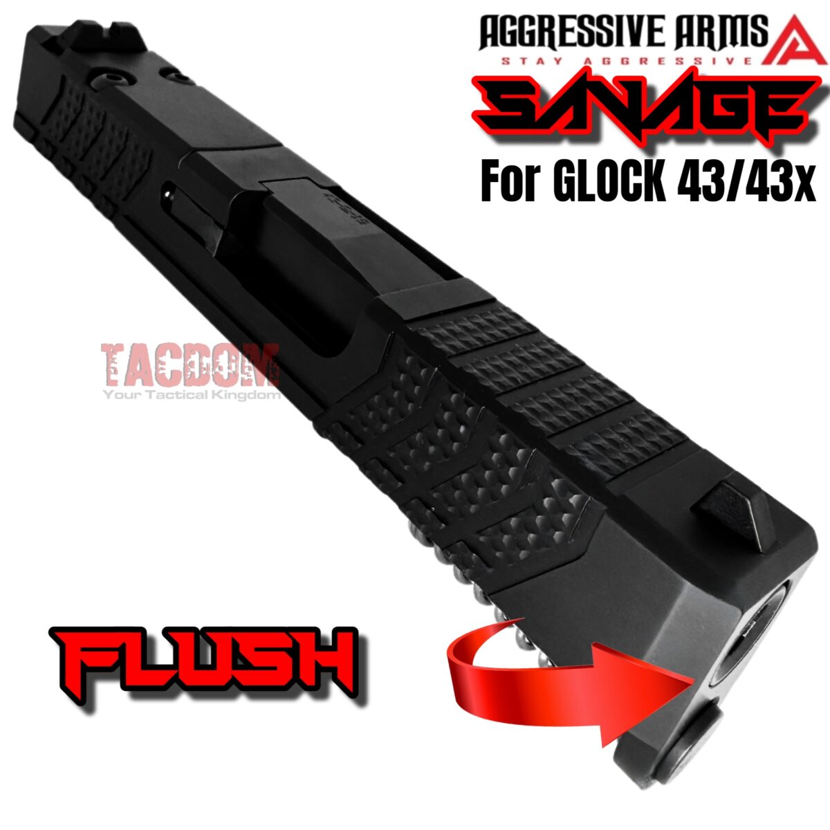 AGGRESSIVE ARMS SAVAGE EDITION RMSC OPTIC CUT Slide BLACK for GLOCK 43 43X PF9SS 9mm 416 STAINLESS + FLUSH CUT BARREL + UPPER PARTS - Image 3