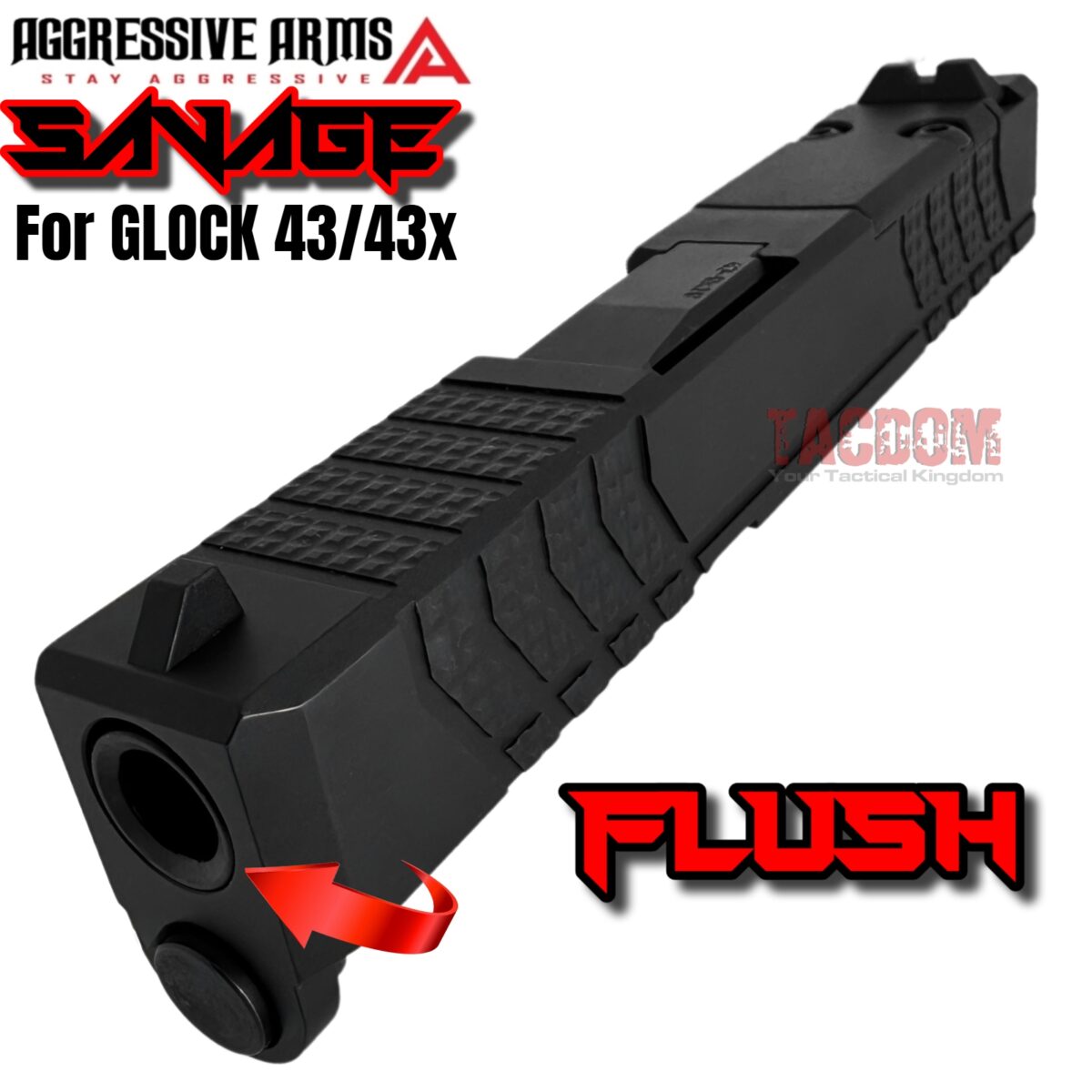 AGGRESSIVE ARMS SAVAGE EDITION RMSC OPTIC CUT Slide BLACK for GLOCK 43 43X PF9SS 9mm 416 STAINLESS + FLUSH CUT BARREL + UPPER PARTS - Image 5