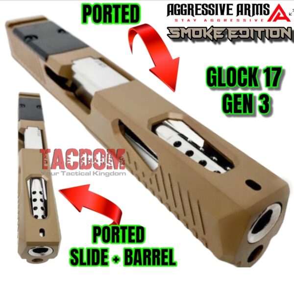 AGGRESSIVE ARMS "SMOKE" FDE PORTED SLIDE AND BARREL FOR GLOCK 17 GEN 3