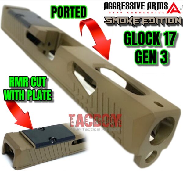AGGRESSIVE ARMS "SMOKE" FDE PORTED SLIDE FOR GLOCK 17 GEN 3