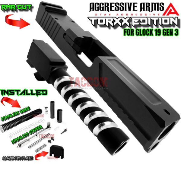 AGGRESSIVE ARMS COMPLETE SLIDE "TORXX EDITION" For GLOCK 19 GEN 3 - CORKSCREW TWIST BARREL + UPPER PARTS