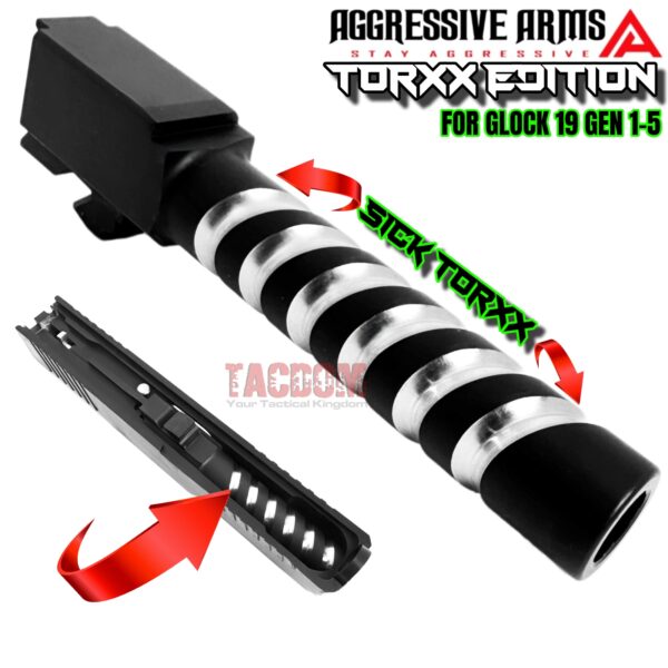 AGGRESSIVE ARMS TORXX TWO-TONE CORKSCREW SPIRAL Match BLACK PVD STAINLESS STEEL Barrel for GLOCK 19 GEN 1-5 - 9mm