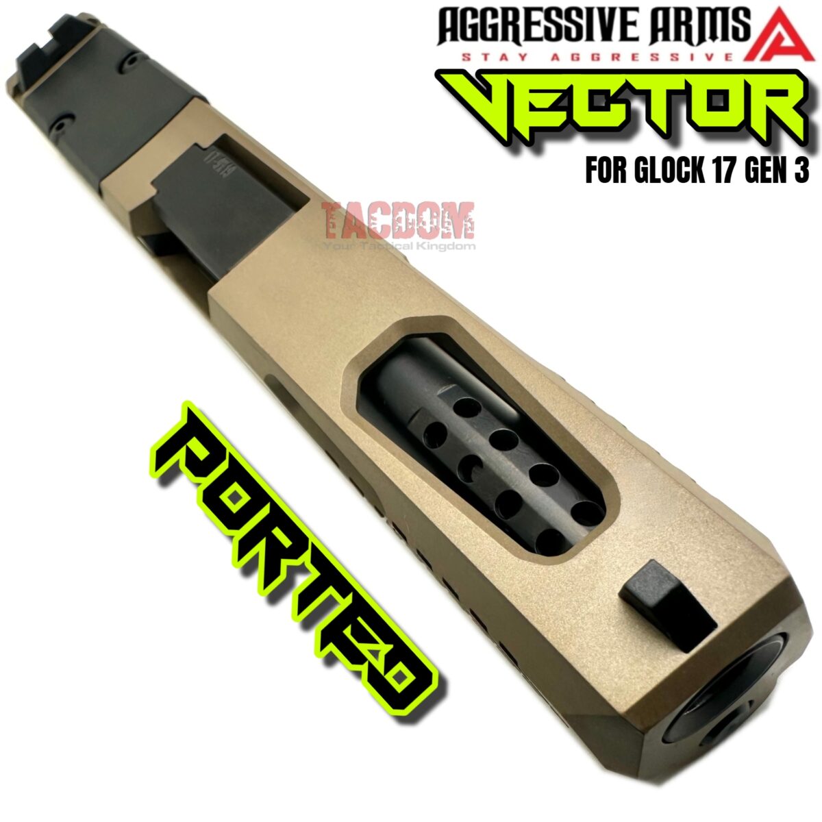 AGGRESSIVE ARMS VECTOR FDE COMPLETE PORTED SLIDE + PORTED BLACK BARREL + UPPER PARTS KIT INSTALLED + SIGHTS FOR GLOCK 17 GEN 3 - Image 9
