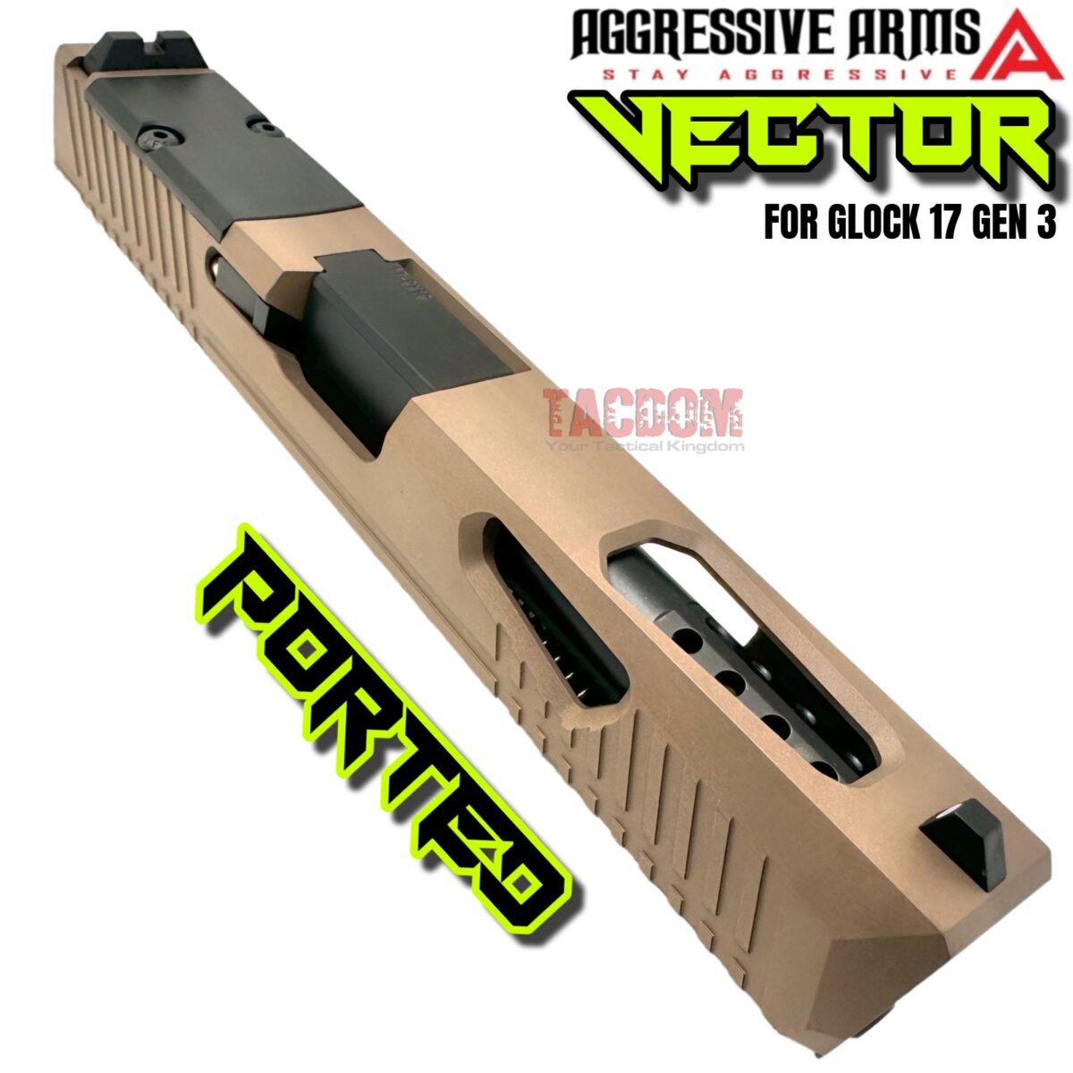 AGGRESSIVE ARMS VECTOR FDE COMPLETE PORTED SLIDE + PORTED BLACK BARREL + UPPER PARTS KIT INSTALLED + SIGHTS FOR GLOCK 17 GEN 3 - Image 6