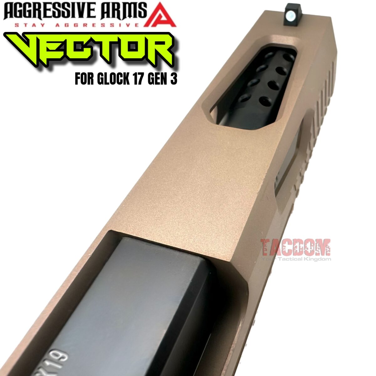 AGGRESSIVE ARMS VECTOR FDE COMPLETE PORTED SLIDE + PORTED BLACK BARREL + UPPER PARTS KIT INSTALLED + SIGHTS FOR GLOCK 17 GEN 3 - Image 5