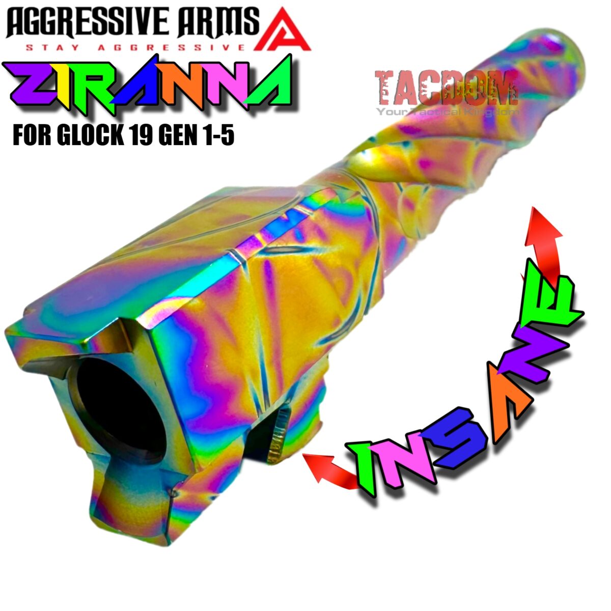 AGGRESSIVE ARMS ZIRANNA WILD SPIRAL Match RAINBOW STAINLESS STEEL Barrel for GLOCK 19 GEN 1-5 - 9mm - Image 4
