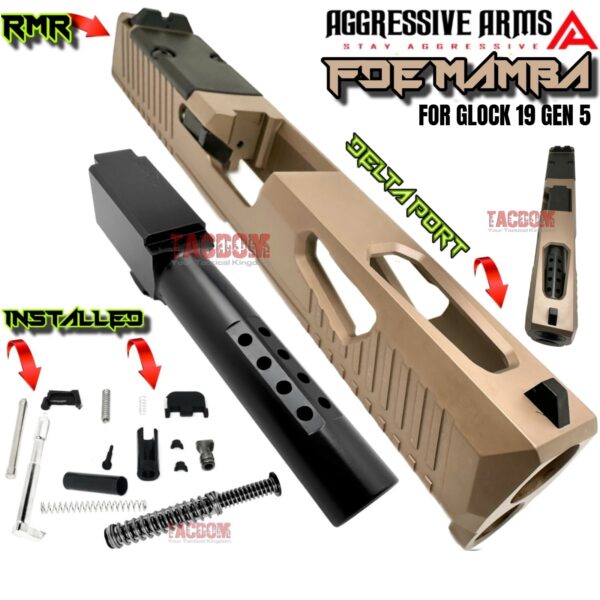 AGGRESSIVE ARMS FDE MAMBA PORTED SLIDE AND BARREL COMPLETE WITH PARTS INSTALLED FOR GLOCK 19 GEN 5 - VAPOR