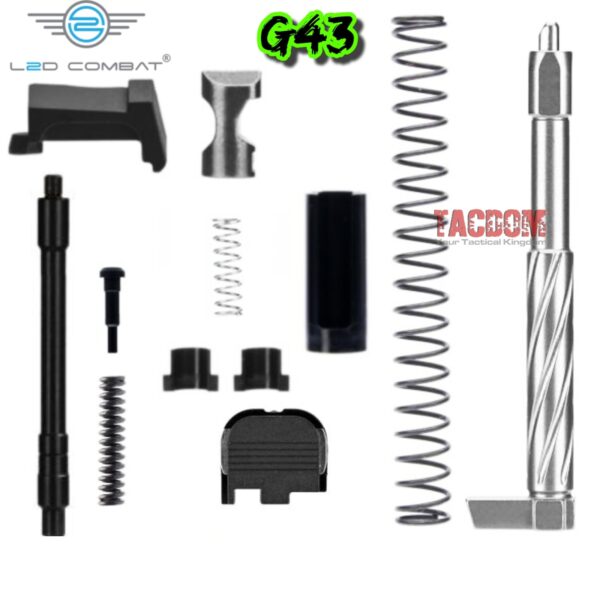L2D Combat Enhanced Upper Slide Parts Kit For Glock 43 - 43x - 48 BLACK STAINLESS STEEL Extractor Rod Version