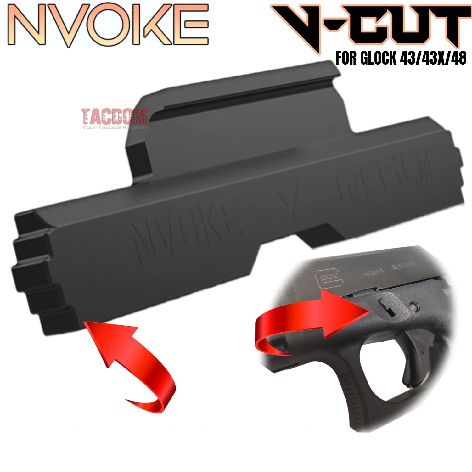 4343XVWEB NVOKE For GLOCK 43 43X 48 EXTENDED "V-CUT" PATTERN SLIDE LOCK TAKE DOWN - 316 STAINLESS - BLACK - Image 1