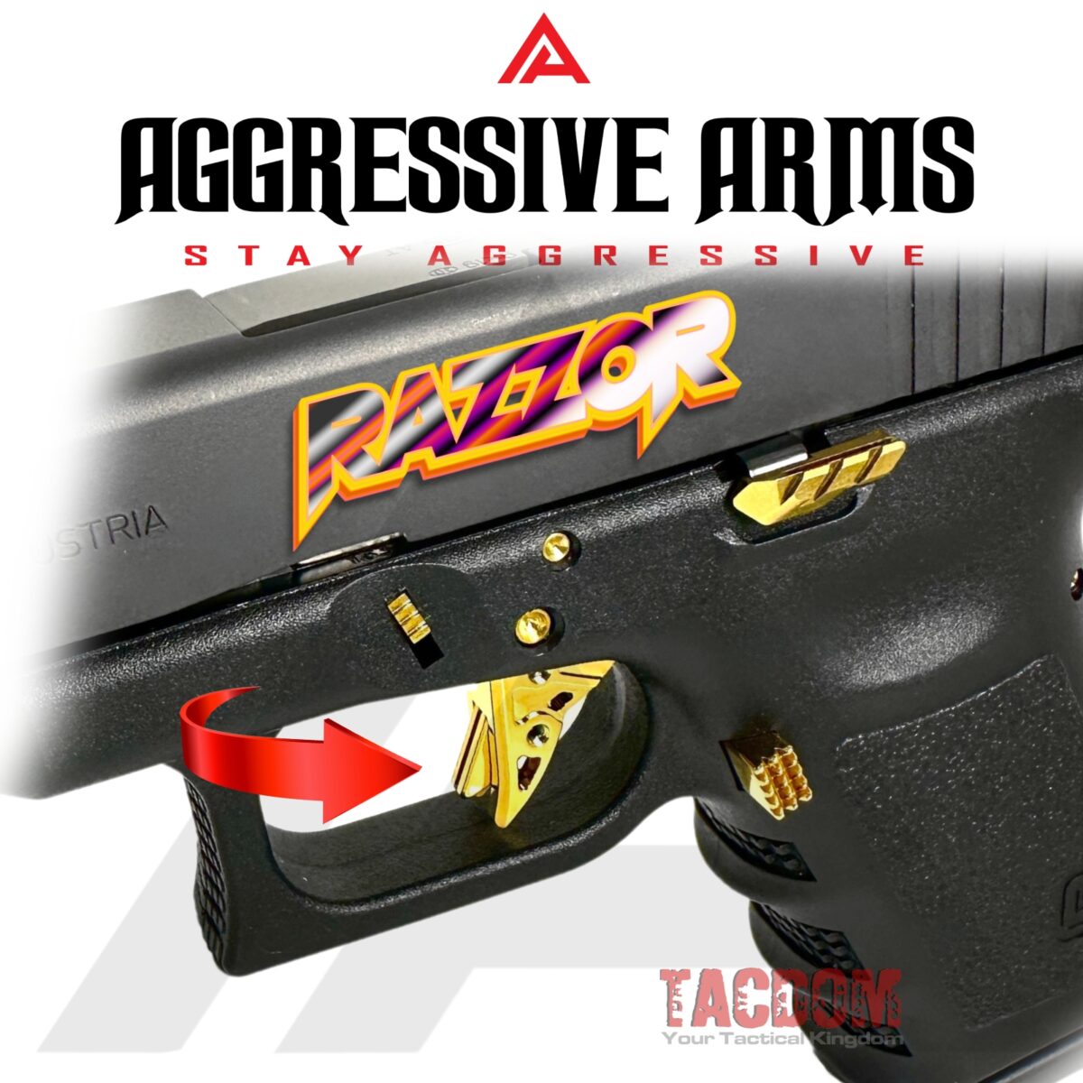 AGGRESSIVE ARMS RAZZOR JEWLERY GOLD PLATED FINISH for GLOCK GEN 1 2 3 4 5 "BILLET ALUMINUM" FLAT TRIGGER - Image 6