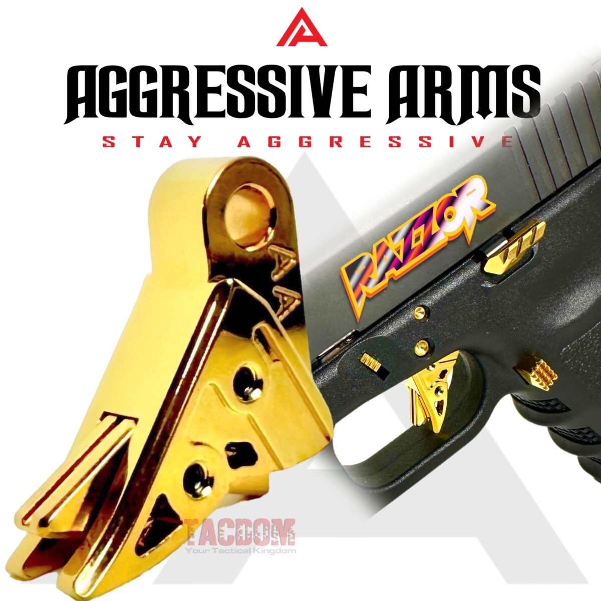 AGGRESSIVE ARMS RAZZOR JEWLERY GOLD PLATED FINISH for GLOCK GEN 1 2 3 4 5 "BILLET ALUMINUM" FLAT TRIGGER - Image 2