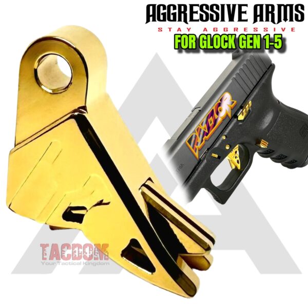 AGGRESSIVE ARMS RAZZOR JEWLERY GOLD PLATED FINISH for GLOCK GEN 1 2 3 4 5 "BILLET ALUMINUM" FLAT TRIGGER