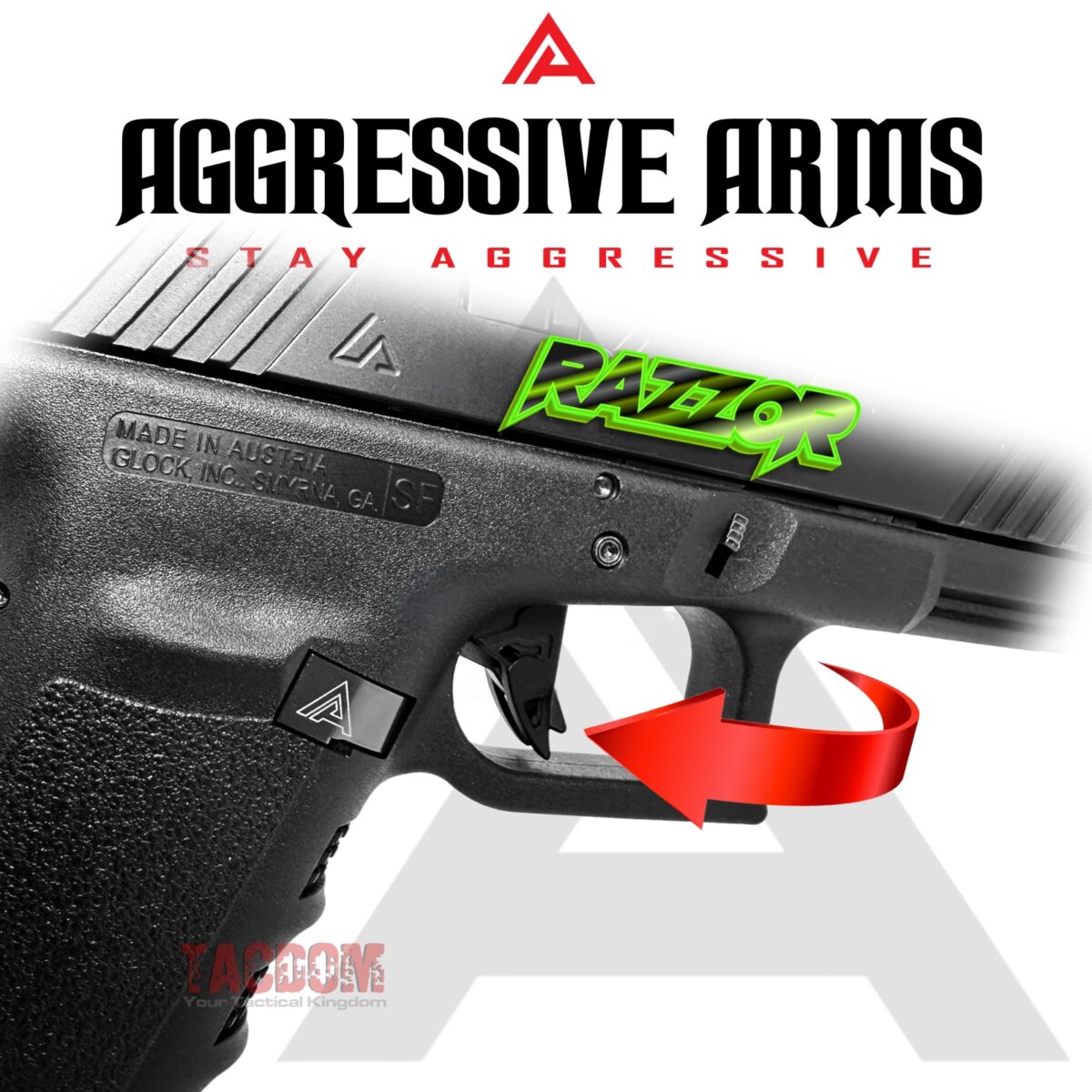 AGGRESSIVE ARMS RAZZOR STEALTH BLACK FINISH for GLOCK GEN 1 2 3 4 5 "BILLET ALUMINUM" FLAT TRIGGER - Image 4