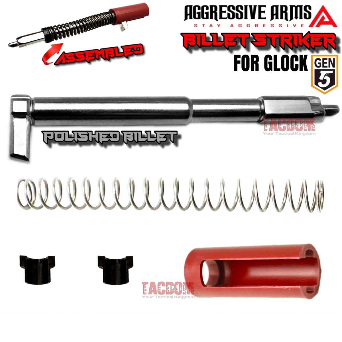 AGGRESSIVE ARMS USA POLISHED 9310 BILLET PREMIUM STRIKER / FIRING PIN ASSEMBLY for Glock GEN 5 - MUCH STRONGER THAN MIM - Image 1