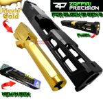 ZAFFIRI BLACK ZPS.P RMR SLIDE For GLOCK 19 GEN 3 + SHINY GOLD FLUSH CUT FLUTED BARREL