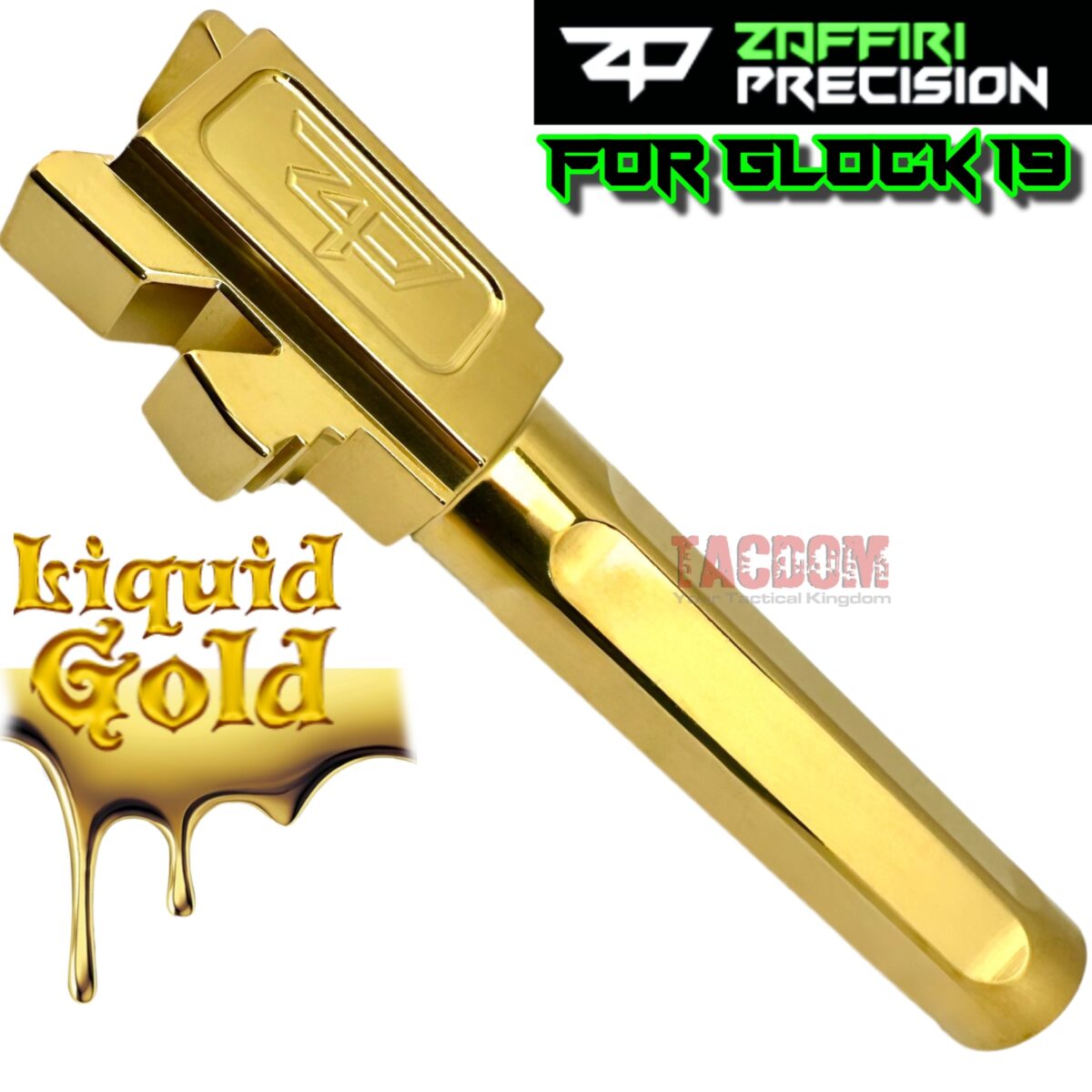 ZAFFIRI BLACK ZPS.P RMR SLIDE For GLOCK 19 GEN 3 + SHINY GOLD FLUSH CUT FLUTED BARREL - Image 6