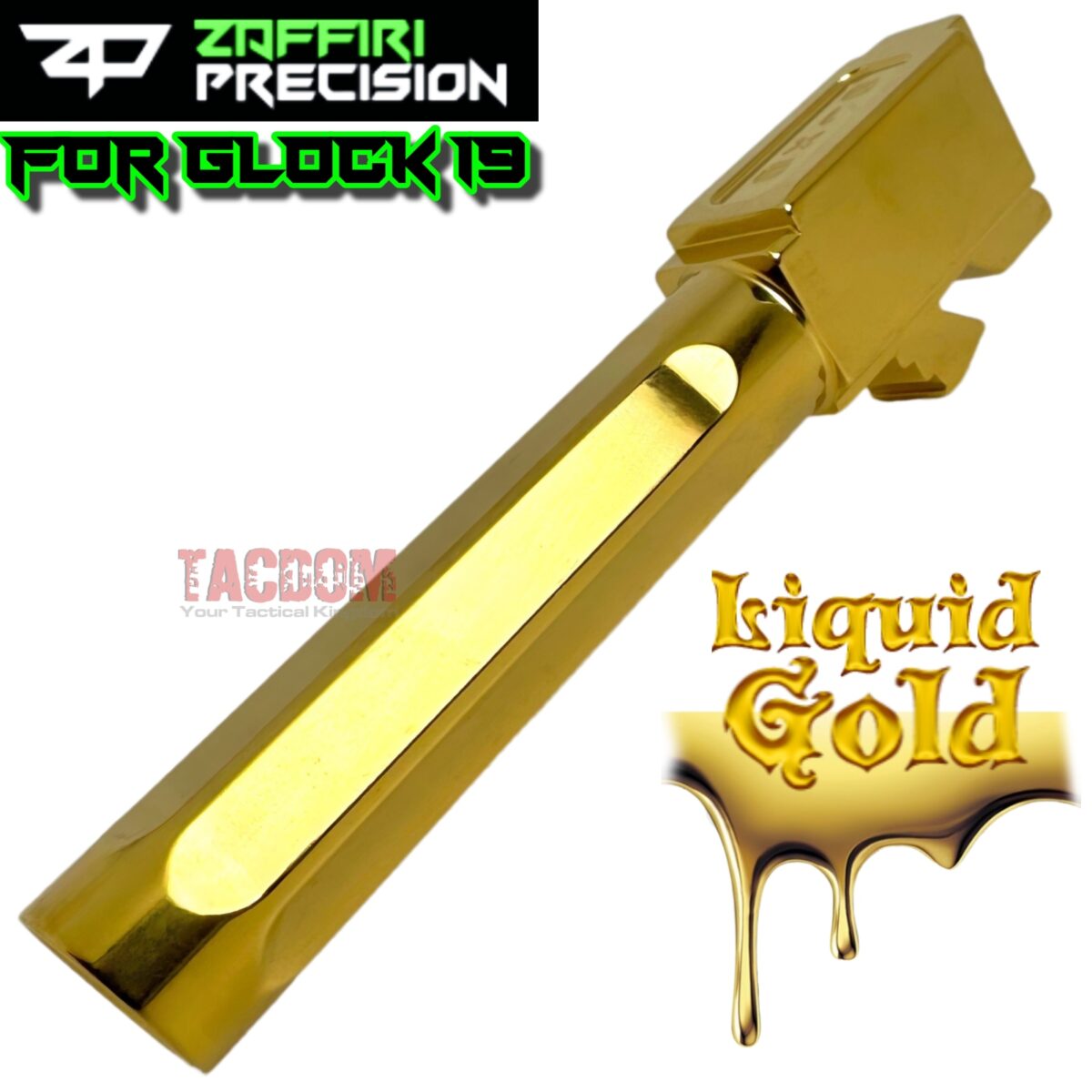 ZAFFIRI BLACK ZPS.P RMR SLIDE For GLOCK 19 GEN 3 + SHINY GOLD FLUSH CUT FLUTED BARREL - Image 8