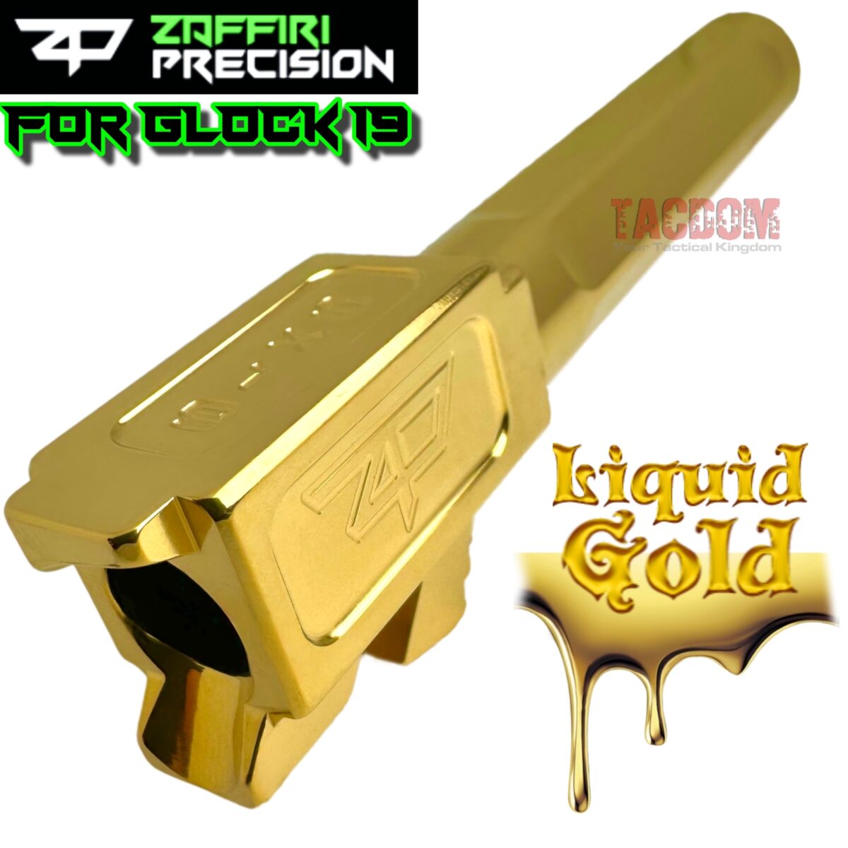ZAFFIRI BLACK ZPS.P RMR SLIDE For GLOCK 19 GEN 3 + SHINY GOLD FLUSH CUT FLUTED BARREL - Image 12