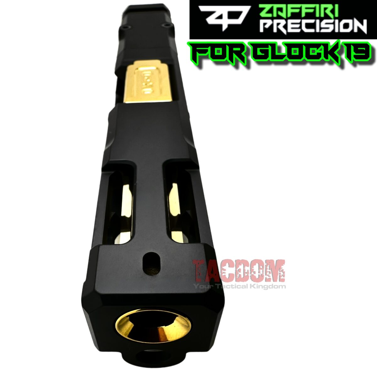 ZAFFIRI BLACK ZPS.P RMR SLIDE For GLOCK 19 GEN 3 + SHINY GOLD FLUSH CUT FLUTED BARREL - Image 9