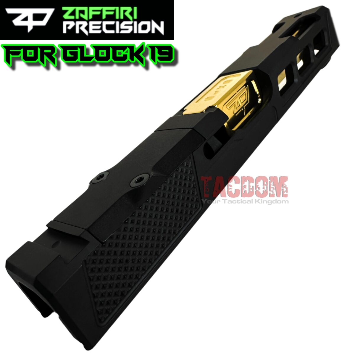 ZAFFIRI BLACK ZPS.P RMR SLIDE For GLOCK 19 GEN 3 + SHINY GOLD FLUSH CUT FLUTED BARREL - Image 7