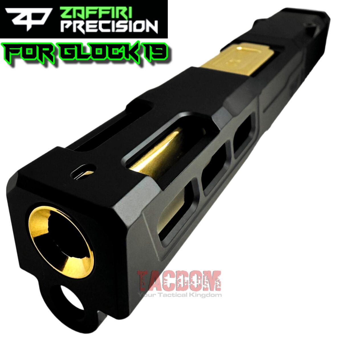 ZAFFIRI BLACK ZPS.P RMR SLIDE For GLOCK 19 GEN 3 + SHINY GOLD FLUSH CUT FLUTED BARREL - Image 5