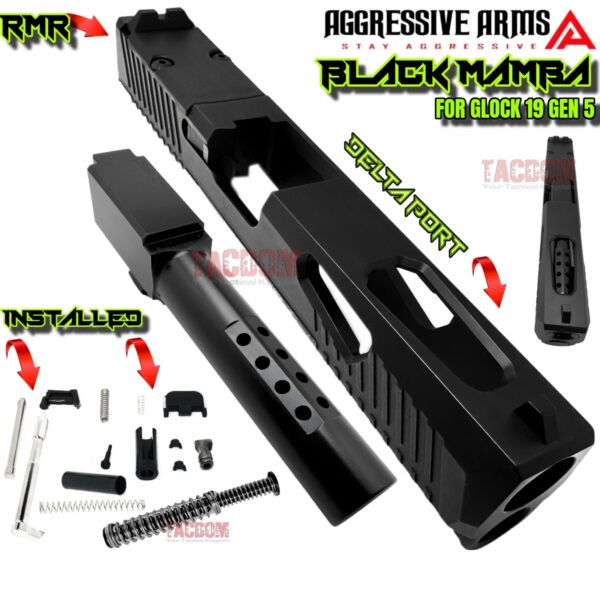 AGGRESSIVE ARMS BLACK MAMBA PORTED SLIDE AND BARREL COMPLETE WITH PARTS INSTALLED FOR GLOCK 19 GEN 5 - VAPOR