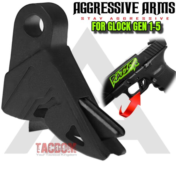 AGGRESSIVE ARMS RAZZOR STEALTH BLACK FINISH for GLOCK GEN 1 2 3 4 5 "BILLET ALUMINUM" FLAT TRIGGER