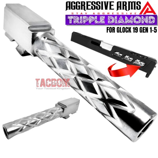 AGGRESSIVE ARMS TRIPPLE DIAMOND Match POLISHED STAINLESS STEEL Barrel for GLOCK 19 GEN 1-5 - 9mm