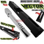 AGGRESSIVE ARMS VECTOR TOP Ported BLACK SLIDE + Compensated Barrel for GLOCK 34 GEN 1 2 3 4 - POLISHED STAINLESS STEEL - CHROME LIKE
