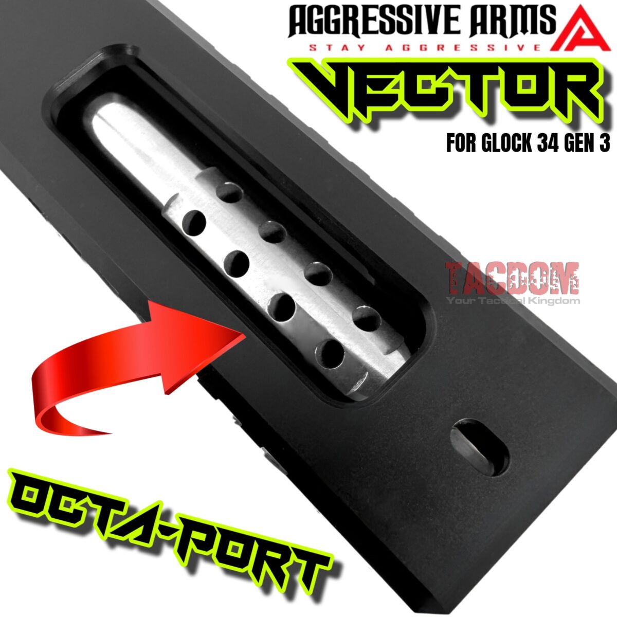 AGGRESSIVE ARMS VECTOR TOP Ported BLACK SLIDE + Compensated Barrel for GLOCK 34 GEN 1 2 3 4 - POLISHED STAINLESS STEEL - CHROME LIKE - Image 4