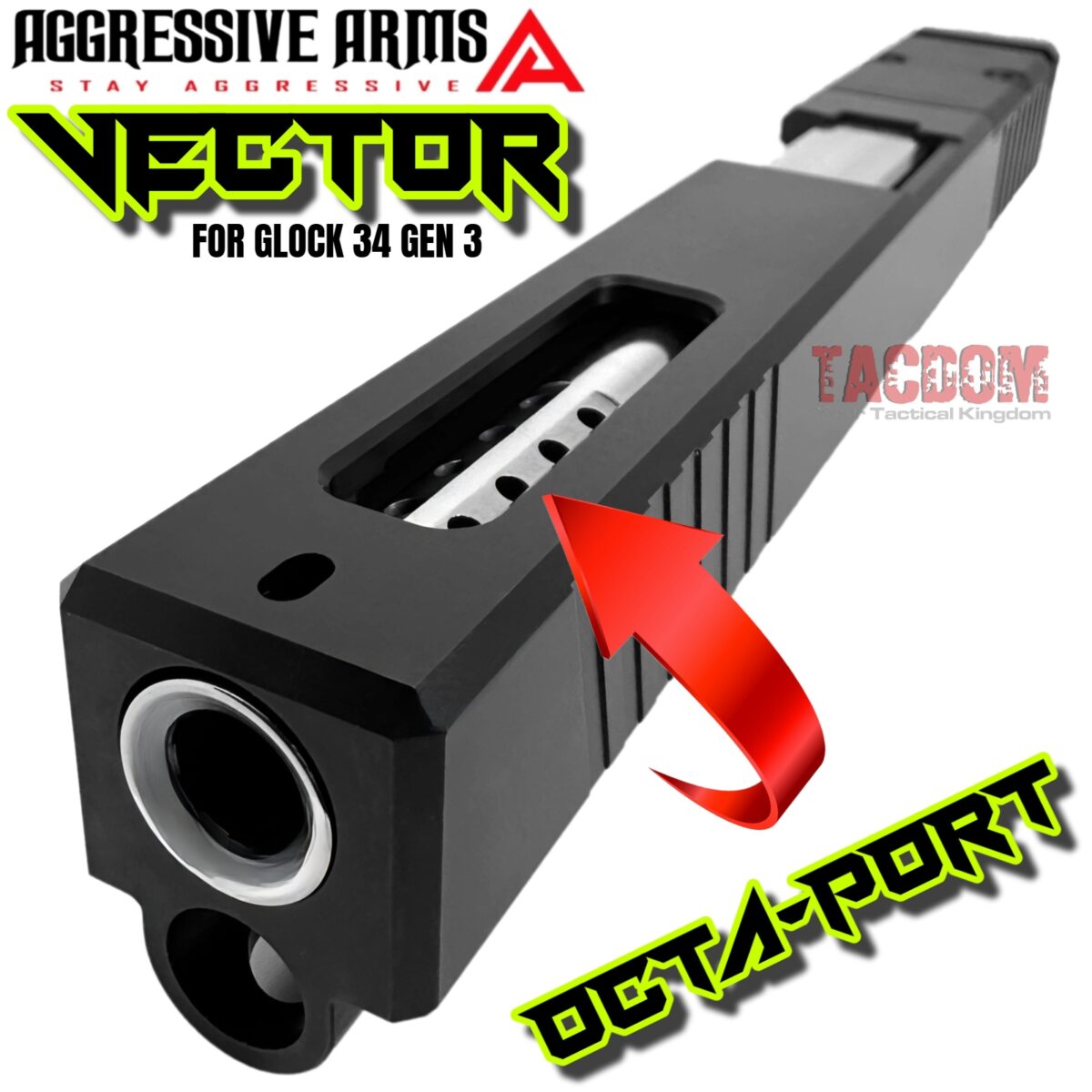 AGGRESSIVE ARMS VECTOR TOP Ported BLACK SLIDE + Compensated Barrel for GLOCK 34 GEN 1 2 3 4 - POLISHED STAINLESS STEEL - CHROME LIKE - Image 6