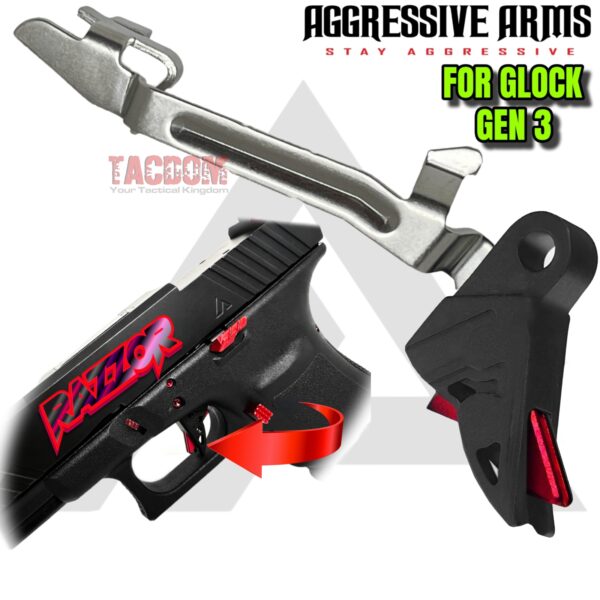 AGGRESSIVE ARMS RAZZOR STEALTH BLACK & RED for GLOCK GEN 3 "BILLET ALUMINUM" FLAT TRIGGER WITH ENHANCED BAR