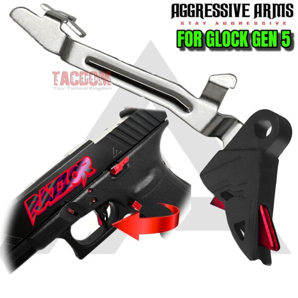AGGRESSIVE ARMS RAZZOR STEALTH BLACK & RED for GLOCK GEN 5 "BILLET ALUMINUM" FLAT TRIGGER WITH ENHANCED BAR