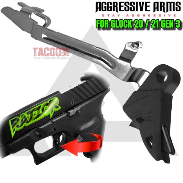 AGGRESSIVE ARMS RAZZOR STEALTH BLACK for GLOCK 20 - 21 GEN 3 "BILLET ALUMINUM" FLAT TRIGGER WITH POLISHED OEM BAR