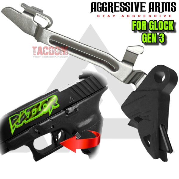AGGRESSIVE ARMS RAZZOR STEALTH BLACK for GLOCK GEN 3 "BILLET ALUMINUM" FLAT TRIGGER WITH ENHANCED BAR