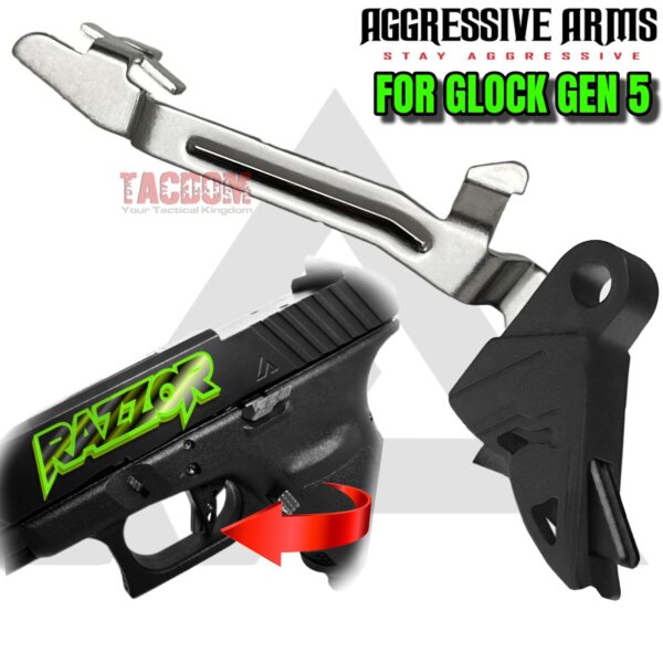 AGGRESSIVE ARMS RAZZOR STEALTH BLACK for GLOCK GEN 5 "BILLET ALUMINUM" FLAT TRIGGER WITH ENHANCED BAR