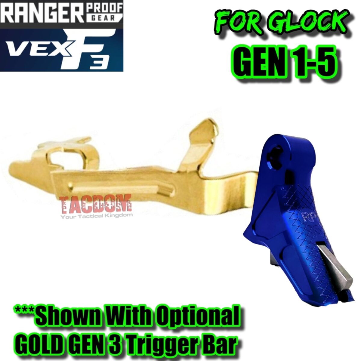 RANGER PROOF / JOHNNY GLOCK COLLABORATION VEX F3 DARK BLUE ADJUSTABLE TRIGGER for GLOCK GEN 1 2 3 4 5 - 17 19 19X 20 21 22 23 24 26 27 31 32 33 34 35 37 36 38 39 43 43x 45 48 - Image 7