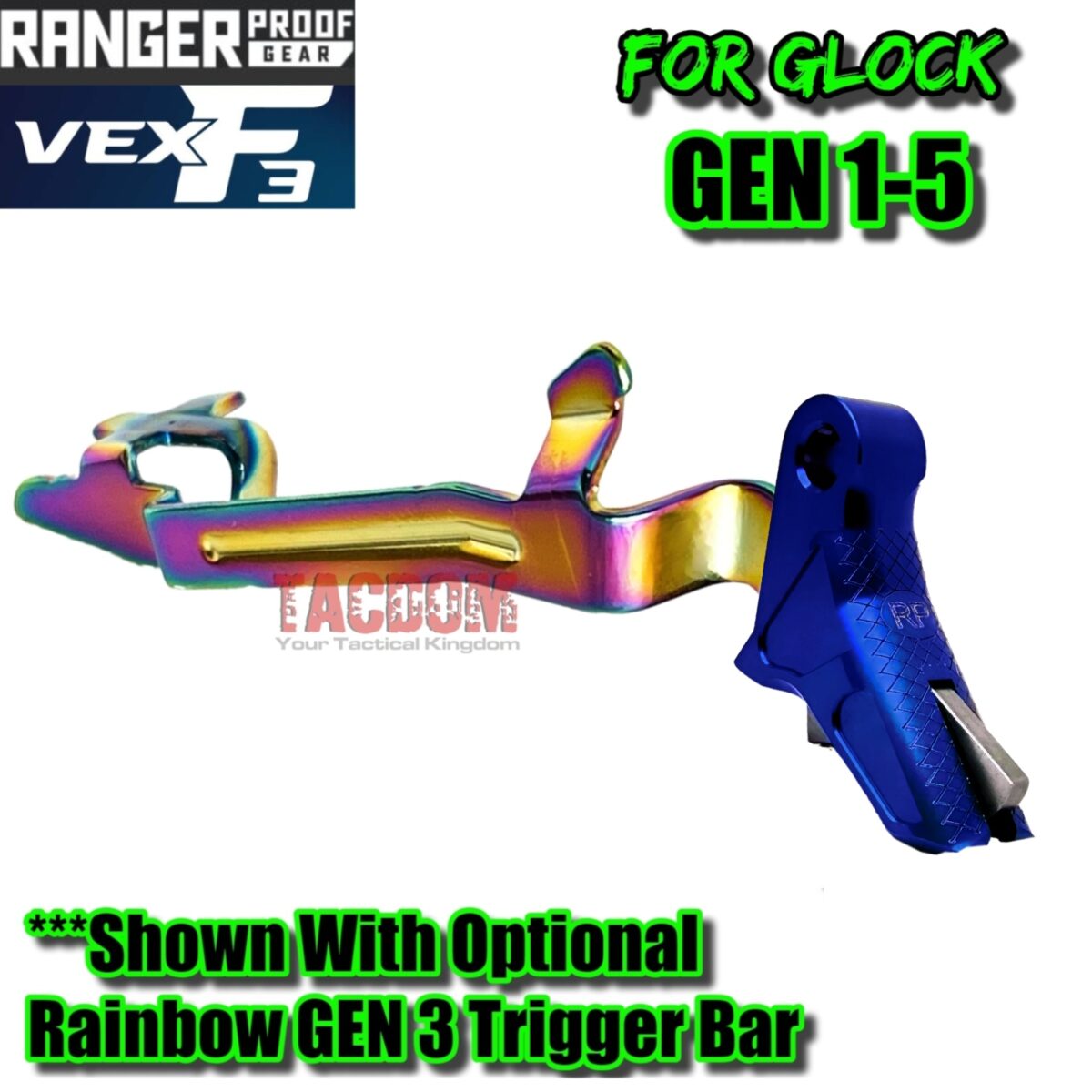 RANGER PROOF / JOHNNY GLOCK COLLABORATION VEX F3 DARK BLUE ADJUSTABLE TRIGGER for GLOCK GEN 1 2 3 4 5 - 17 19 19X 20 21 22 23 24 26 27 31 32 33 34 35 37 36 38 39 43 43x 45 48 - Image 6