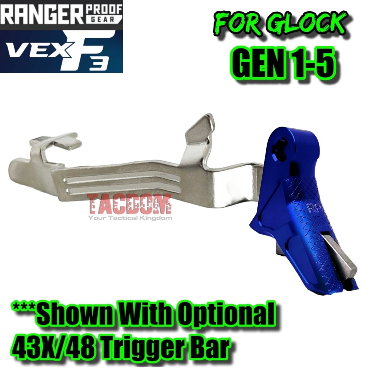 RANGER PROOF / JOHNNY GLOCK COLLABORATION VEX F3 DARK BLUE ADJUSTABLE TRIGGER for GLOCK GEN 1 2 3 4 5 - 17 19 19X 20 21 22 23 24 26 27 31 32 33 34 35 37 36 38 39 43 43x 45 48 - Image 5